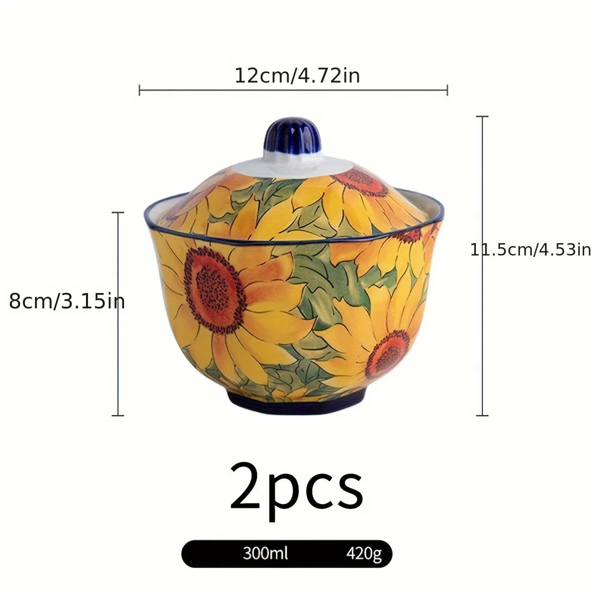 2/4 Sunflower Ceramic Baking Pans - 300ml Oven-Safe Stew Pot, with Inner and Outer Lids, Microwave-Safe, Leak-Proof Soup and Egg Steamer, Healthy Cooking