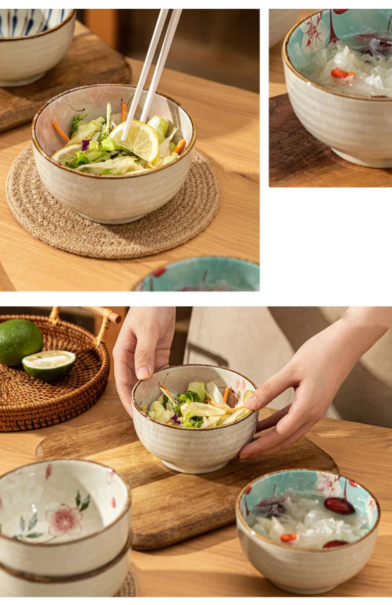 Japanese Style Ceramic Bowl Household Round Tableware Lunch Rice Milk Oats Vegetable Fruit Breakfast Bowls Personal Items