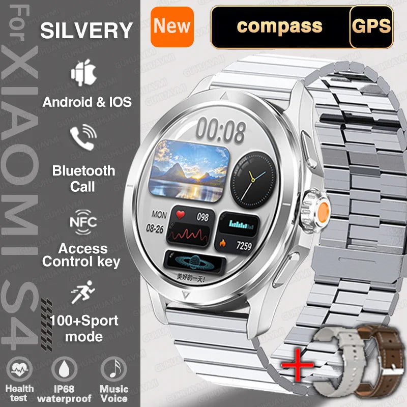 S4 Ultra Outdoor Sport Smart Watch Men AMOLED HD Screen NFC GPS Compass Heart rate Waterproof Bluetooth Call SmartWatch
