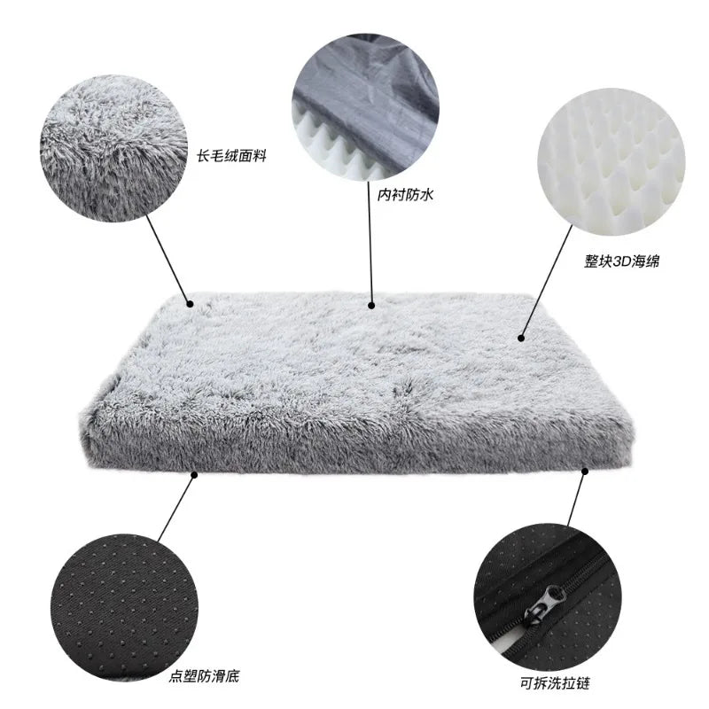 Plush Square Dog Bed with Removable Cover - Orthopedic Mattress for All-Size Dogs