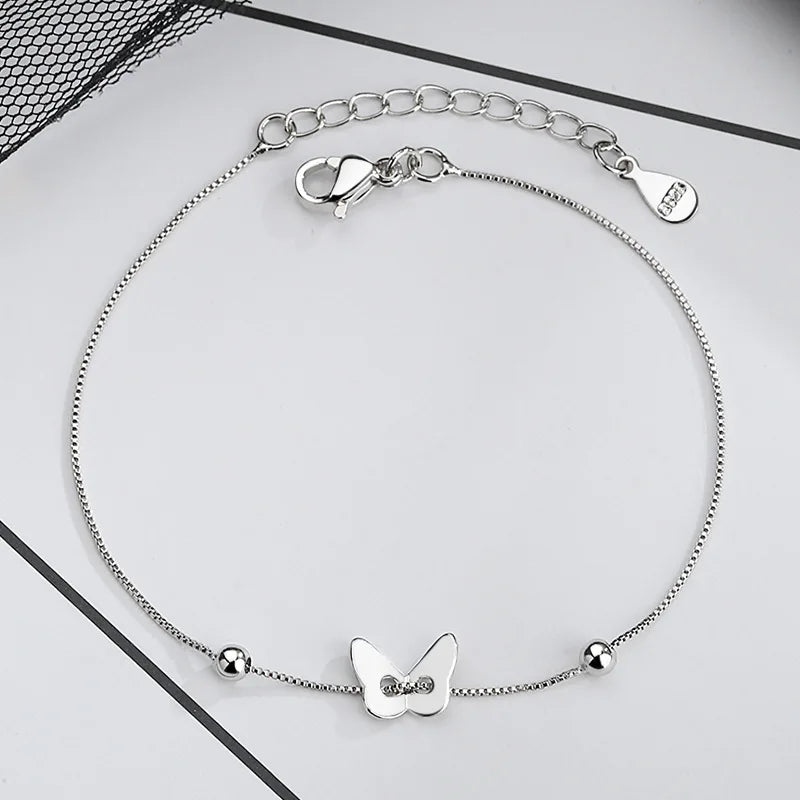 VENTFILLE 925 Silver Diamond-Studded Butterfly Bracelet Women's Fashion Temperament Flower Adjustable Bracelet