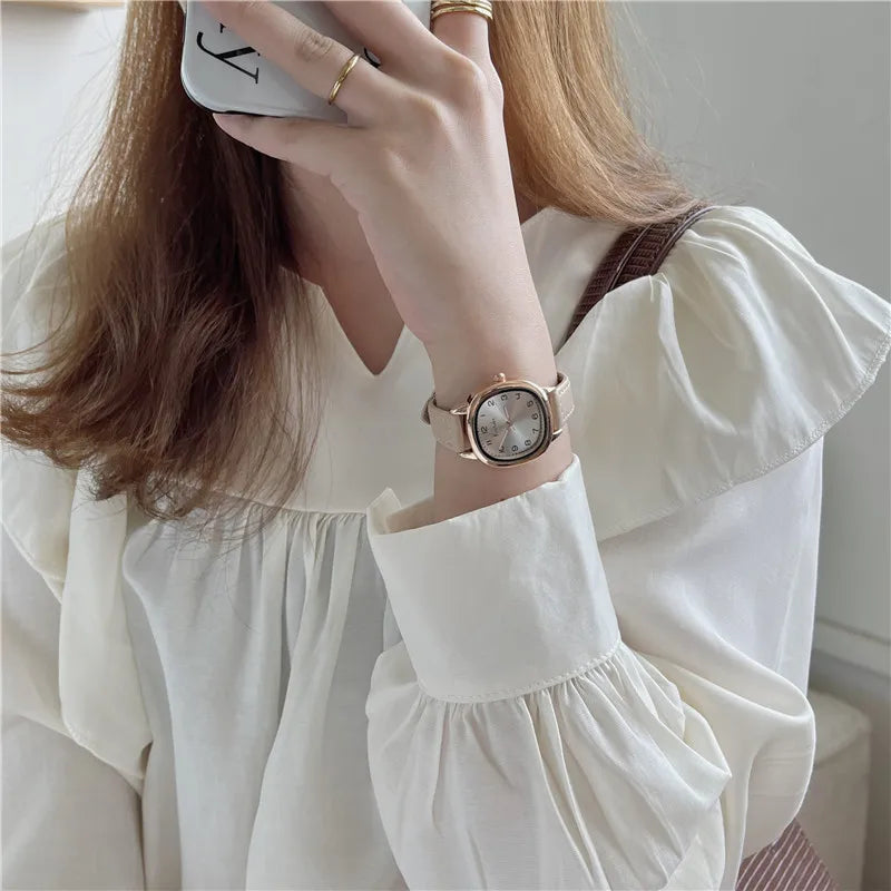 Simple Retro Exam Watch Female Student Art School Style Fashion Leather Band Wristwatch for Women Reloj Mujer Dropshipping