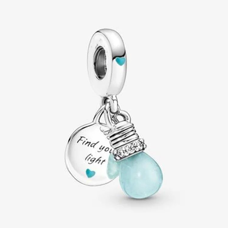 Authentic 925 Sterling Silver Luminous Firefly Charms Bee Light Bulb Beads Ring Earrings Fit Original Bracelets DIY Jewelry Gift