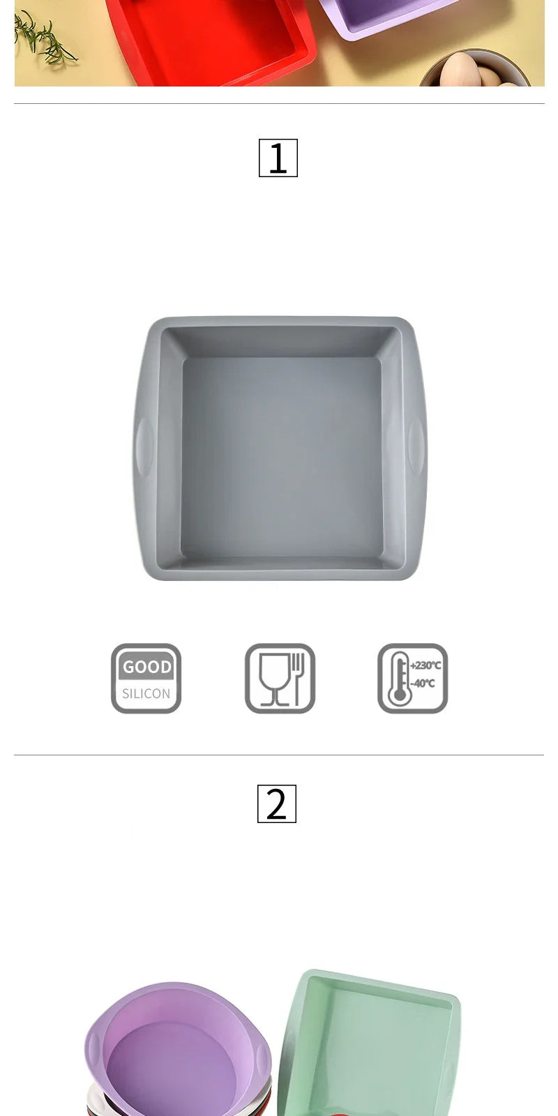 2Pcs Silicone Cake Mold Tray Pans Round Square Kitchen Silicone Nonstick Baking Pans Reusable Cake Pans Baking Tools