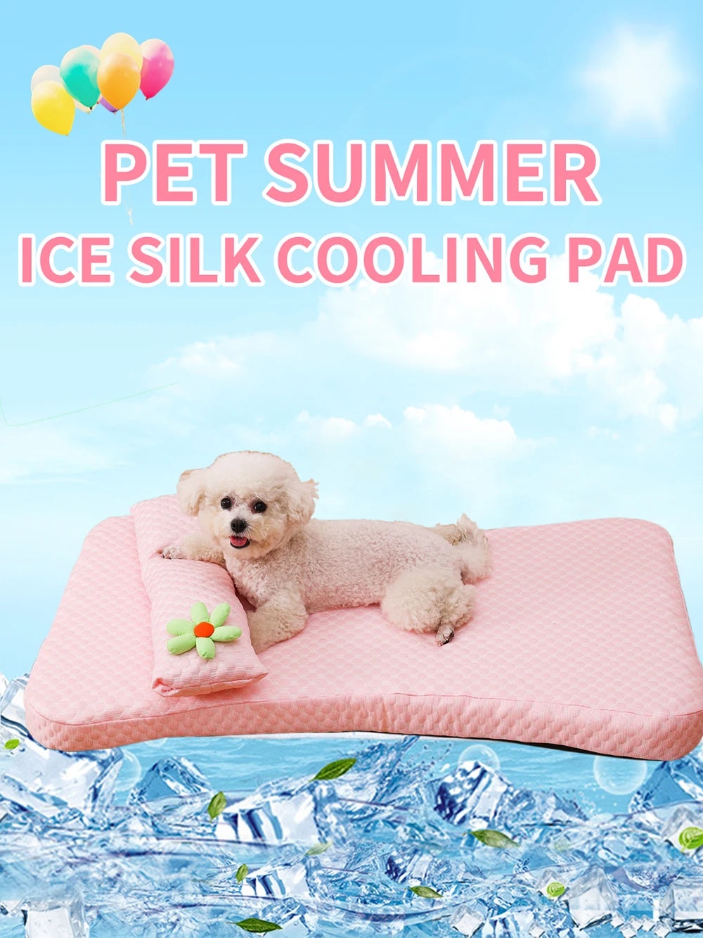 Summer Cooling Pet Bed - Ice Silk Mat with Pillow for Dogs & Cats