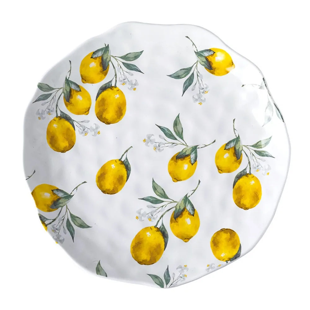 Creative Lemon Pattern Ceramic Dinner Plate Irregular Shape Stackable Steak Food Plate Nordic Style Salad Platter Western Food