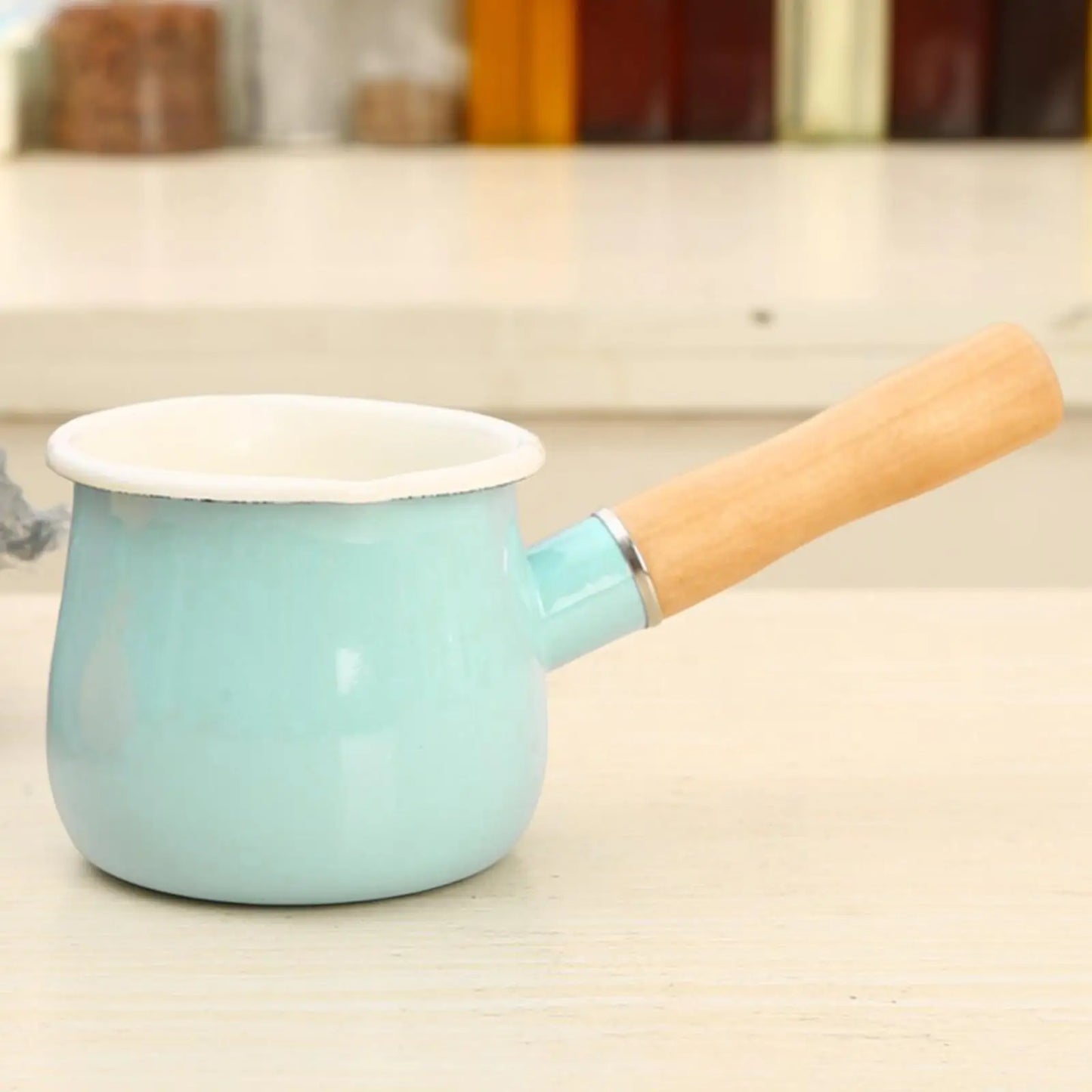 Enamel Milk Pot with Spout with Anti Scald Handle Nonstick Cookware Soup Pot for Home Induction Cooker Outdoor Gas Stove Kitchen