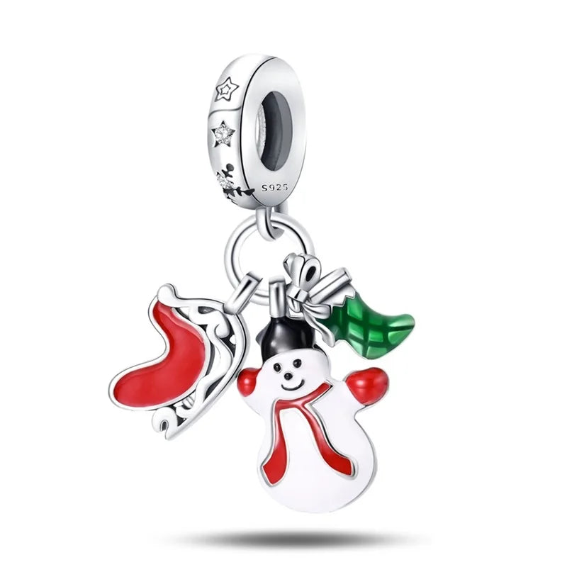 New Fireplace Snowman Sweater Sweet Romantic Christmas Winter Theme Charms Beads Fit Pan 925 Original Bracelets DIY Fine Jewelry