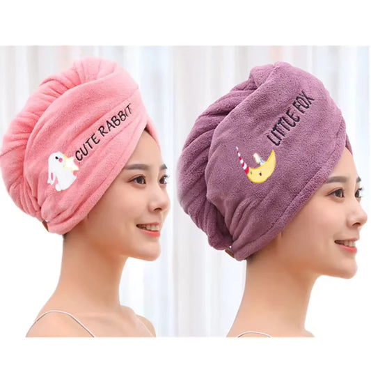 Women Dry Hair Towel Embroidered Coral Velvet Ladies Microfiber Soft Shower Cap Head Wrap Absorbent Fast Dry Ladies Head Towel - BeeTrendyShop.COM