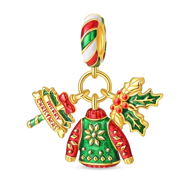 New Fireplace Snowman Sweater Sweet Romantic Christmas Winter Theme Charms Beads Fit Pan 925 Original Bracelets DIY Fine Jewelry