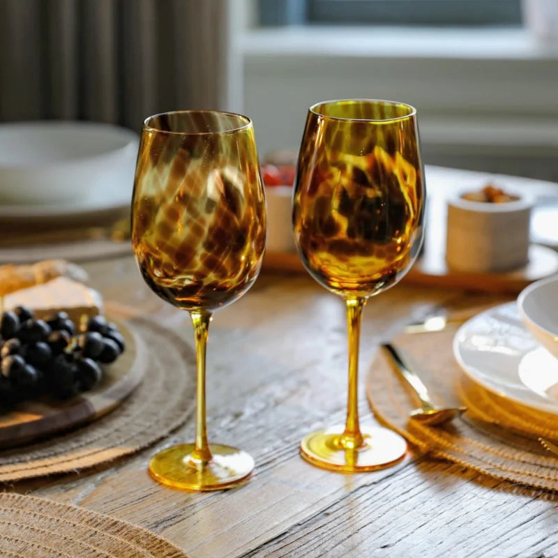 Wine Glass Vintage Leopard Print Glass Cup Burgundy Bordeaux Art Goblet Cocktail Whisky Wine Drinkware Home Kitchen Accessories