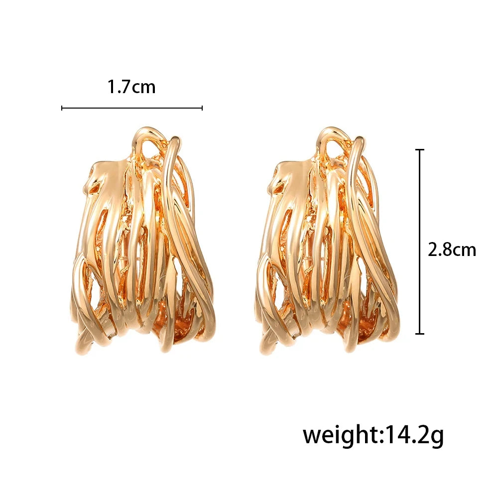 Retro Multi-layer Twist Irregular C Shape Hoop Earrings for Women Girls Gold Color Geometric Ear Buckle Stud Punk Jewelry Gifts