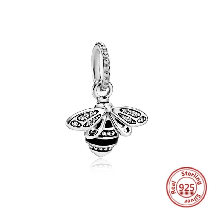 Authentic 925 Sterling Silver Luminous Firefly Charms Bee Light Bulb Beads Ring Earrings Fit Original Bracelets DIY Jewelry Gift