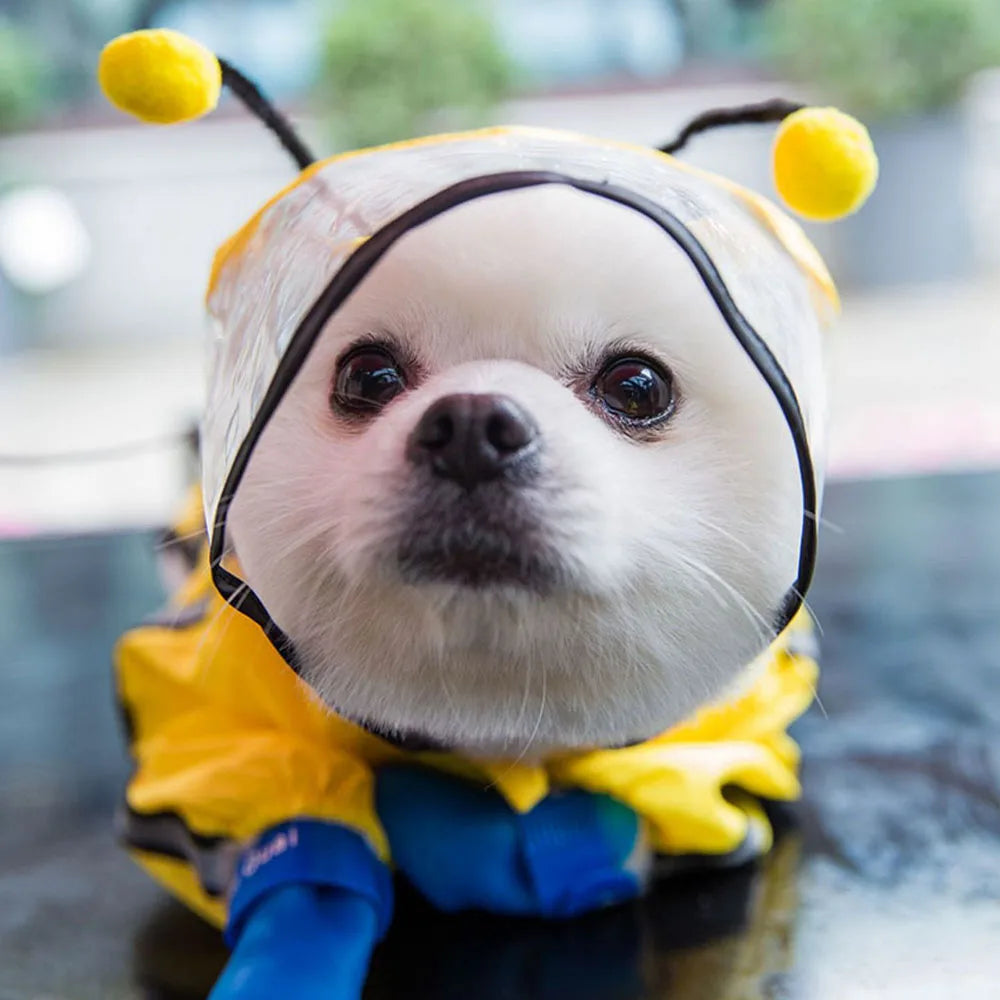 Cute Bear Shape Dog Raincoat Puppy Rain Jacket Full Body Coverage with Hat Reflective Double Layered Waterproof Dog Hooded Cloak