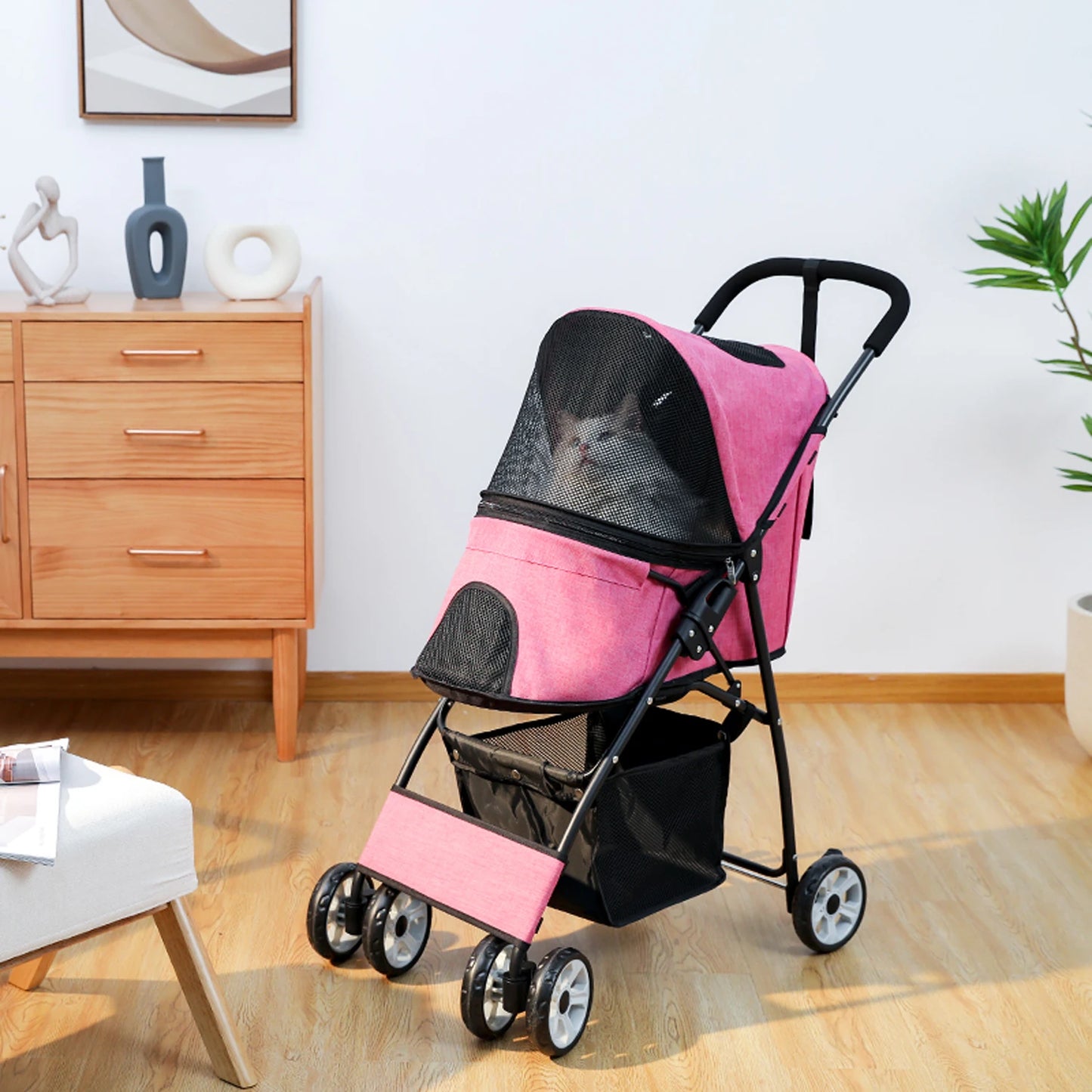 4-Wheel Pet Jogger - All-Terrain Stroller with Storage Basket