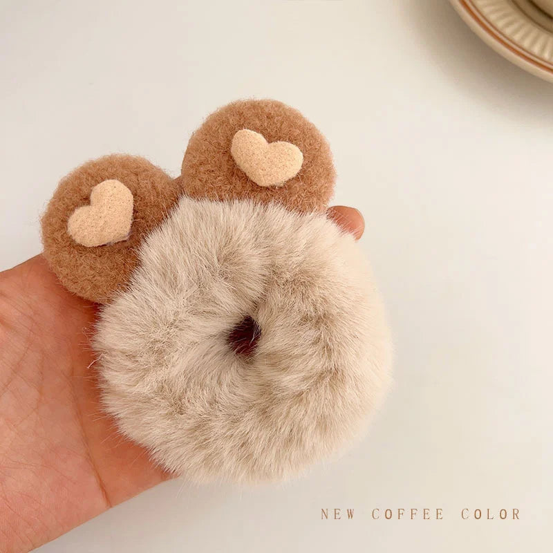 1PC 3D Plush Bunny Ear Hair Ties for Girls & Women