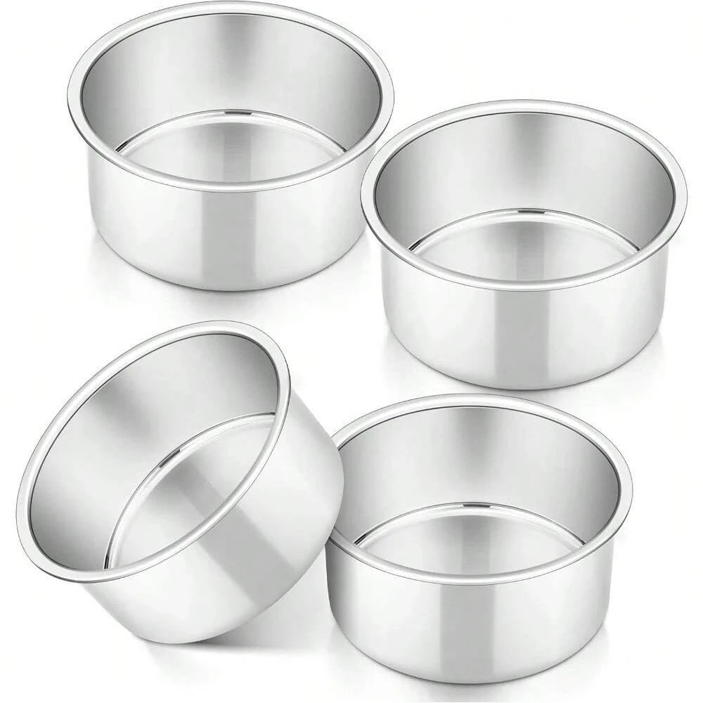 4PCS Small Aluminum Cake Pan 4 Inch Solid Baking Mold Easy Clean Round Baking Tins Bakeware for Mini Pizza