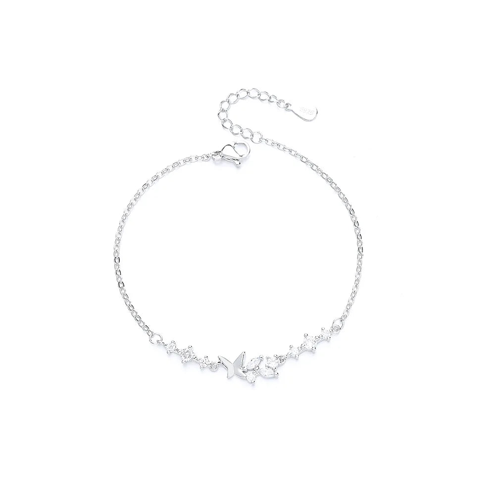 VENTFILLE 925 Silver Diamond-Studded Butterfly Bracelet Women's Fashion Temperament Flower Adjustable Bracelet