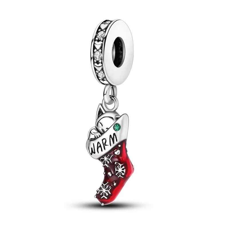 New Fireplace Snowman Sweater Sweet Romantic Christmas Winter Theme Charms Beads Fit Pan 925 Original Bracelets DIY Fine Jewelry