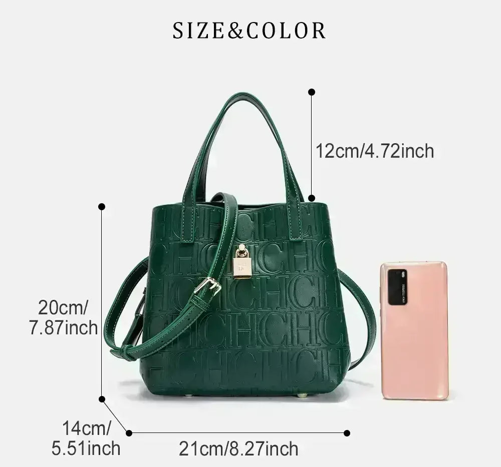 CH Large Capacity Handbag Luxury Brand Temperament Letter Print with Lock Design 2025 Trendy Women's Crossbody Bag