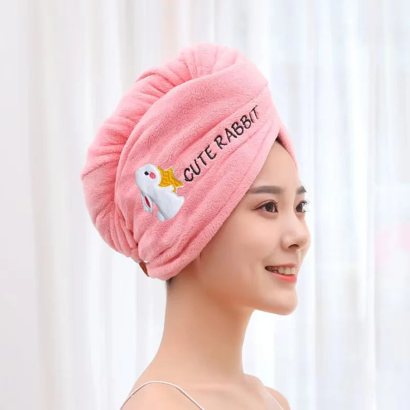 Women Dry Hair Towel Embroidered Coral Velvet Ladies Microfiber Soft Shower Cap Head Wrap Absorbent Fast Dry Ladies Head Towel