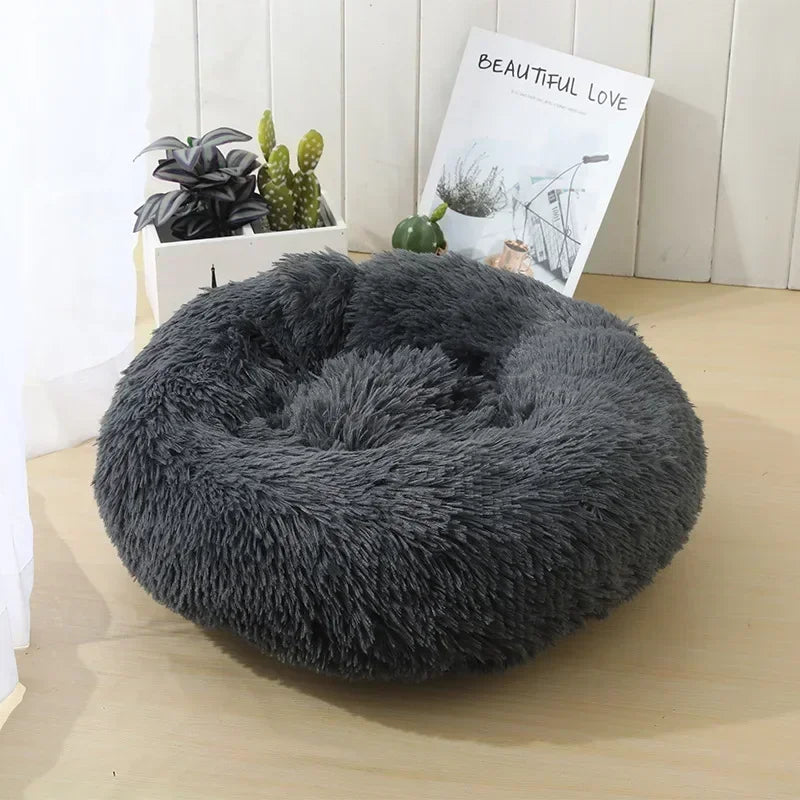 Self-Warming Round Pet Bed - Plush, Non-Slip Mat for Cats & Dogs