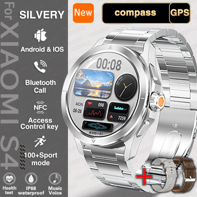 S4 Ultra Outdoor Sport Smart Watch Men AMOLED HD Screen NFC GPS Compass Heart rate Waterproof Bluetooth Call SmartWatch