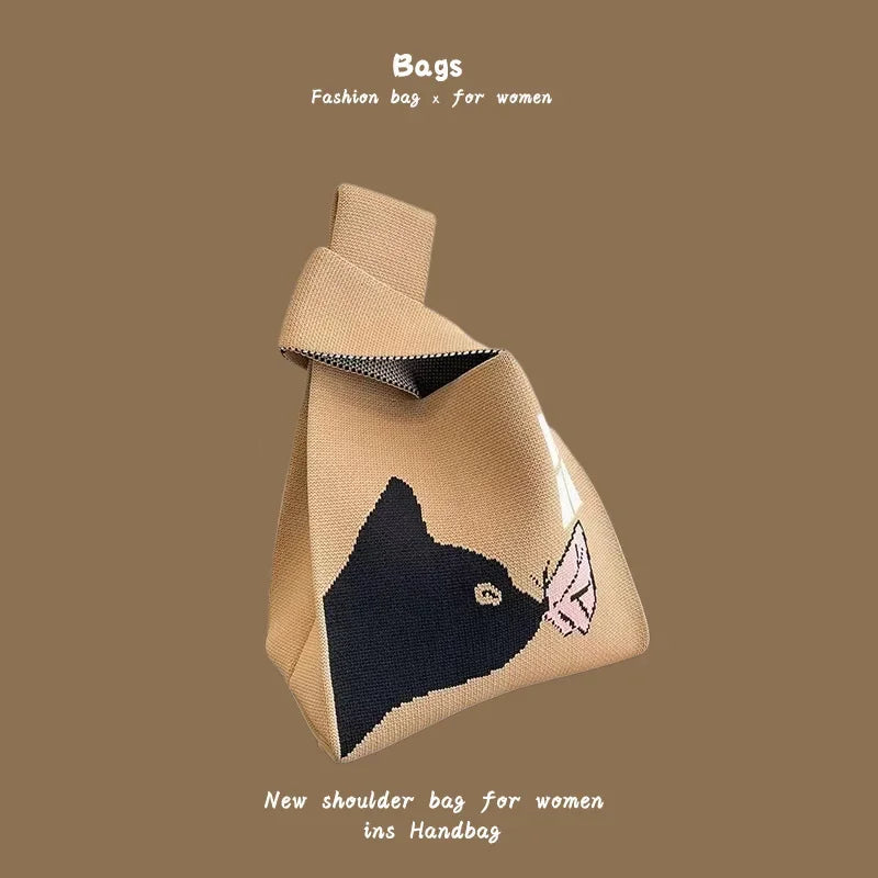 Women Handmade Knitted Small Handbag Casual Wrist Bag Versatile Shopper Mini Tote Bag Student Reusable Shoulder Bag Daily Use