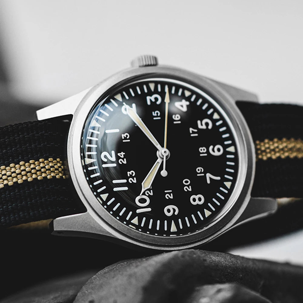Military Watches for Men 34.5mm Quartz Super 2035 Movement Luminous Retro Wristwatch with Rugged Nylon Band 50m Waterproof