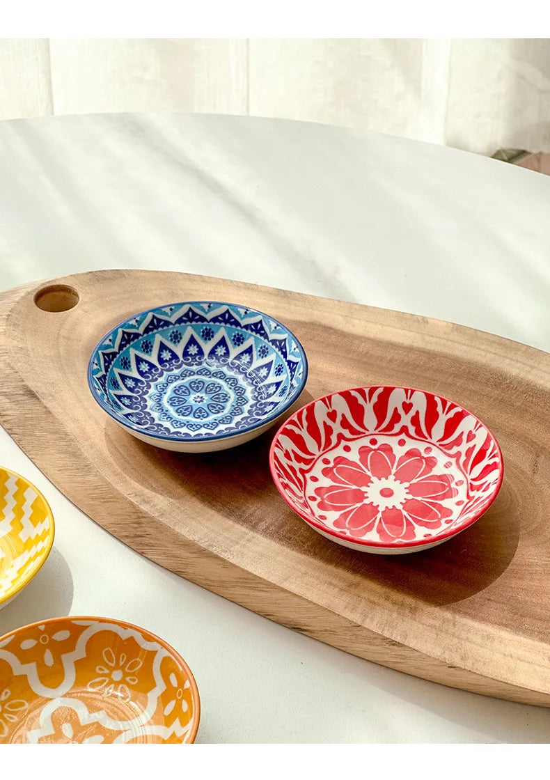 Bohemian Ceramic Sauce Vinegar Dish Plates Seasoning Dish Barbecue Dipped Sashimi Sushi Soy Snack Fruit Dessert Plates Tableware