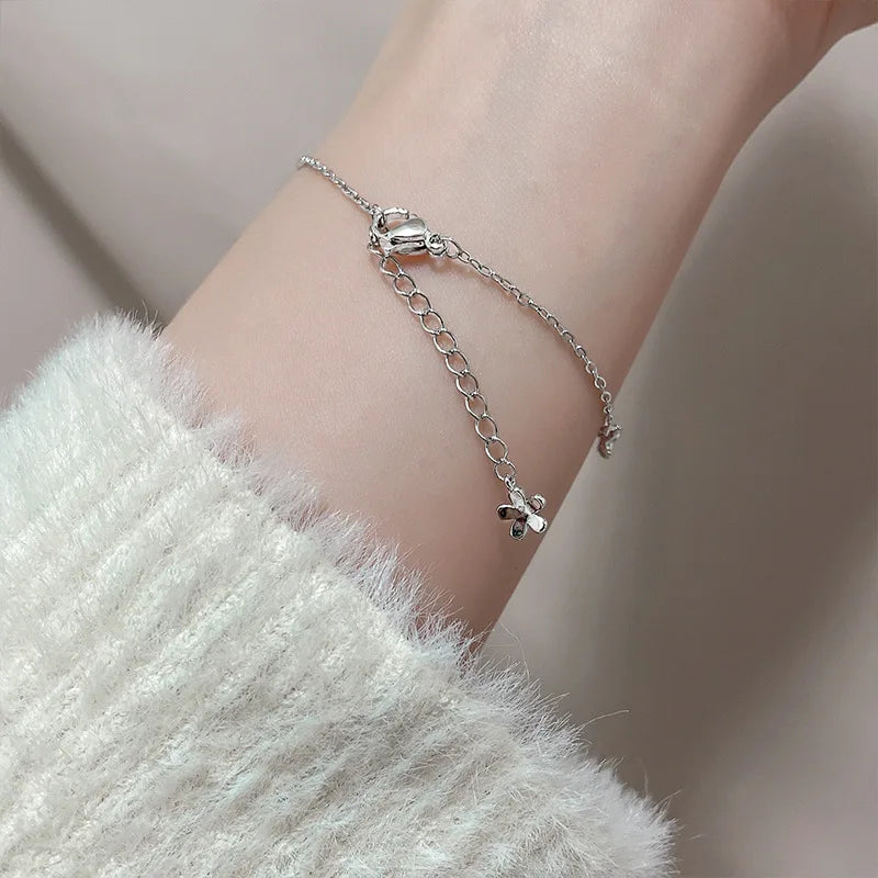 VENTFILLE 925 Silver Diamond-Studded Butterfly Bracelet Women's Fashion Temperament Flower Adjustable Bracelet