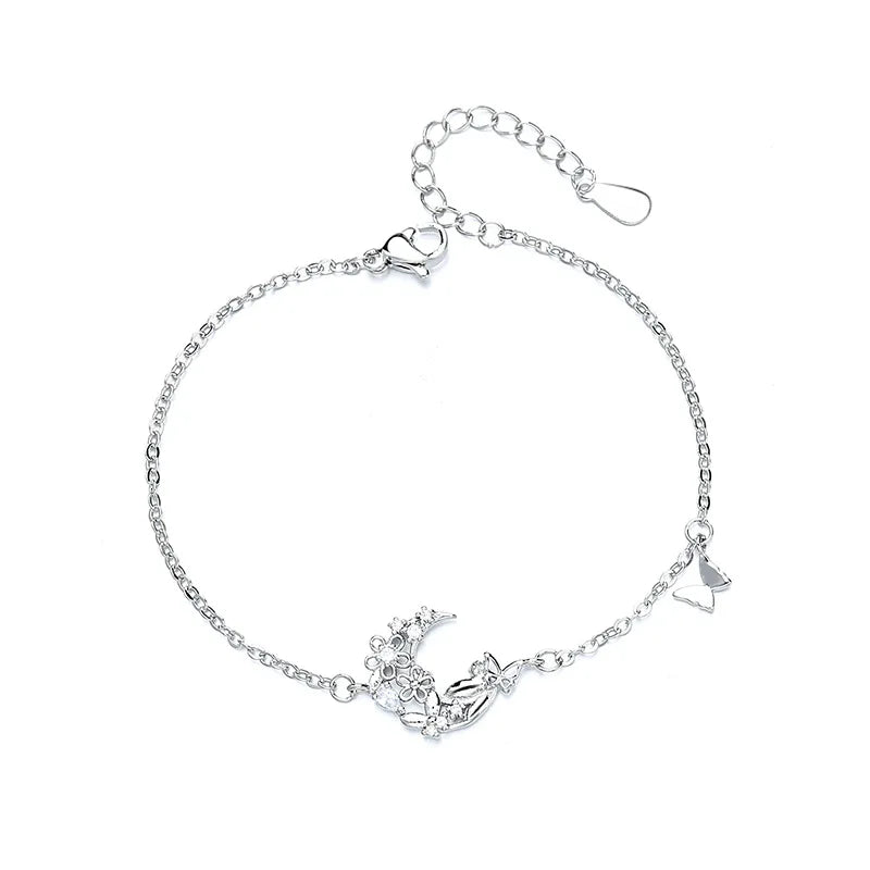 VENTFILLE 925 Silver Diamond-Studded Butterfly Bracelet Women's Fashion Temperament Flower Adjustable Bracelet
