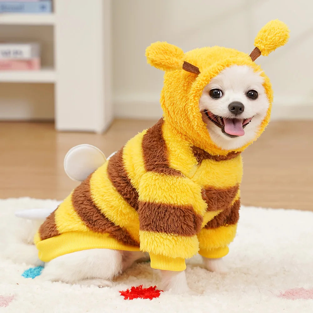 Bee-Themed Pet Hoodie – Warm Fleece Costume for Dogs & Cats