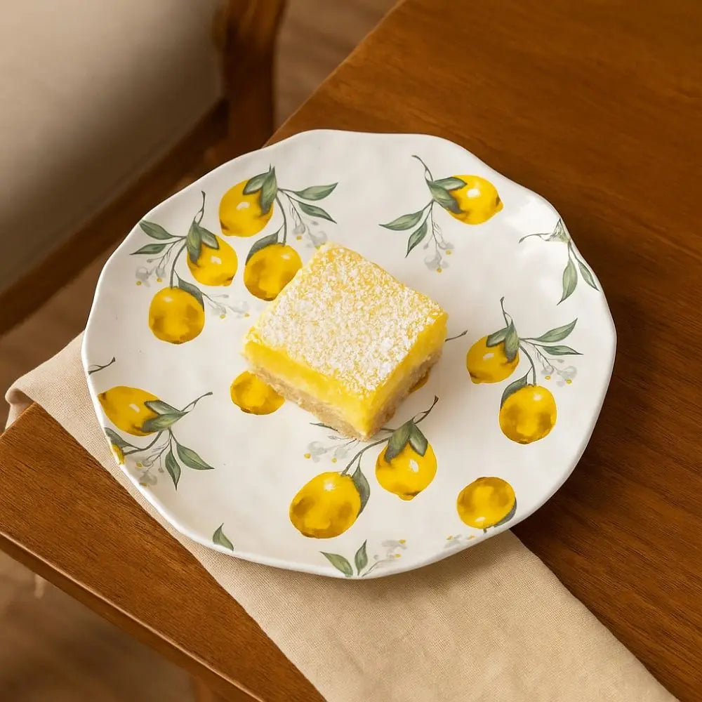 Creative Lemon Pattern Ceramic Dinner Plate Irregular Shape Stackable Steak Food Plate Nordic Style Salad Platter Western Food