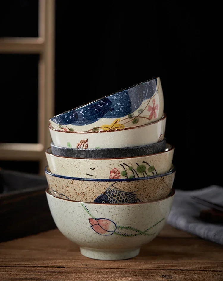 4.5-inch Ceramic Household Rice Bowl Japanese Retro Restaurant Home Tableware Eating Dishes Soup Bowl