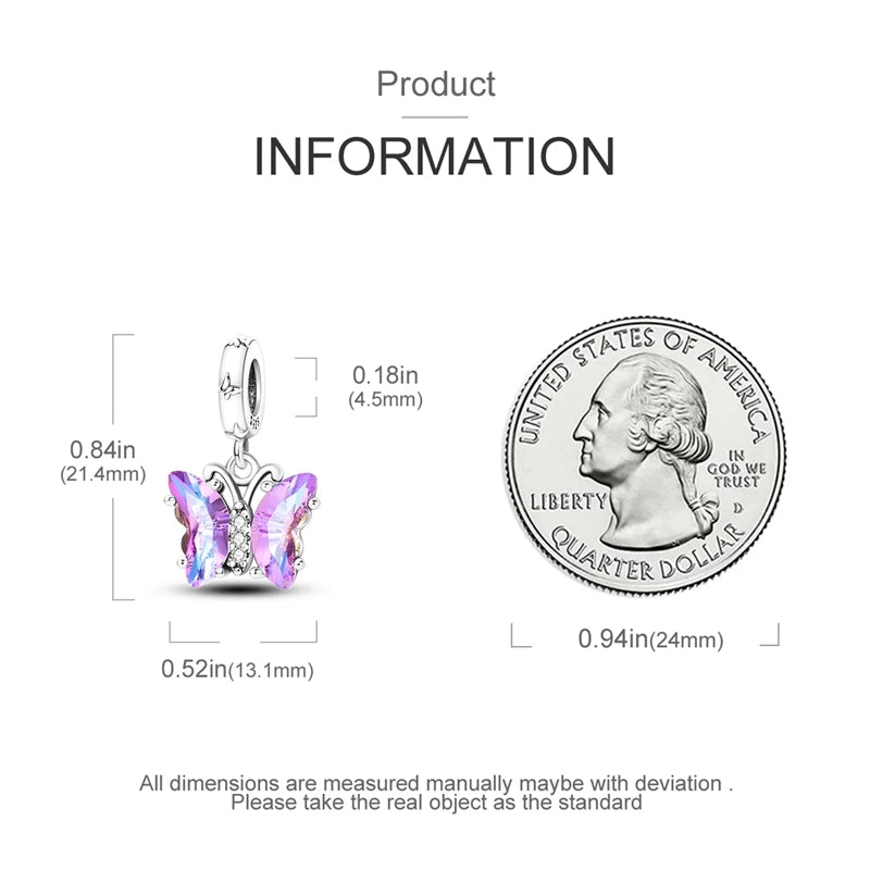 925 Silver Plating Colorful Butterfly Insect Animal Charms Beads Sparkling Zircon Fit Qikaola 925 Original Bracelets DIY Jewelry