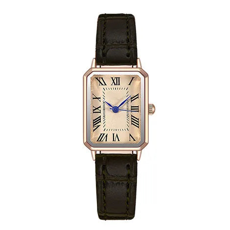 Retro Watches Classic Casual Quartz Dial Leather Strap Band Rectangle Clock Fashionable Wrist Watches for Women