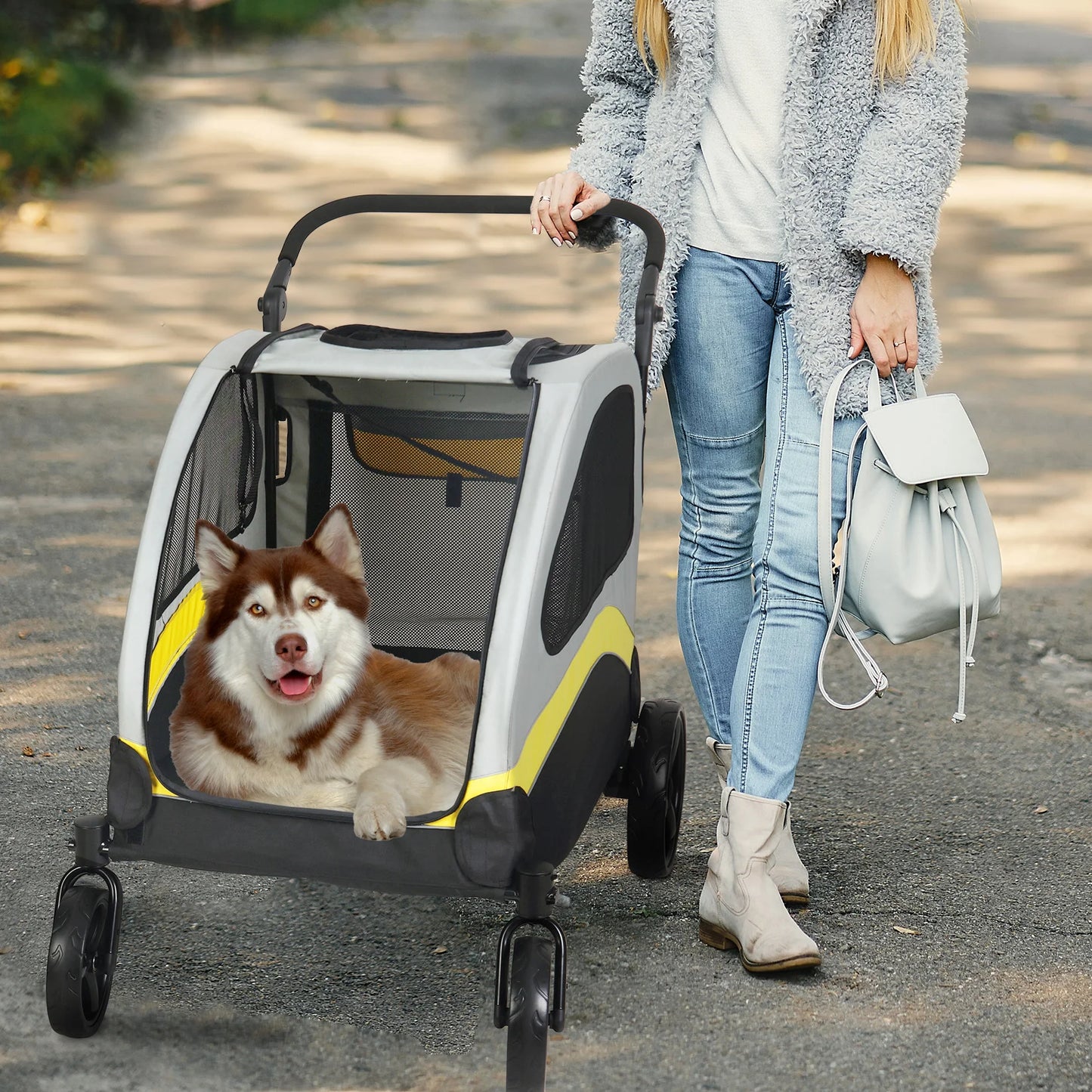 Premium 4-Wheel Dog Stroller - Foldable Pet Jogger for All-Size Dogs
