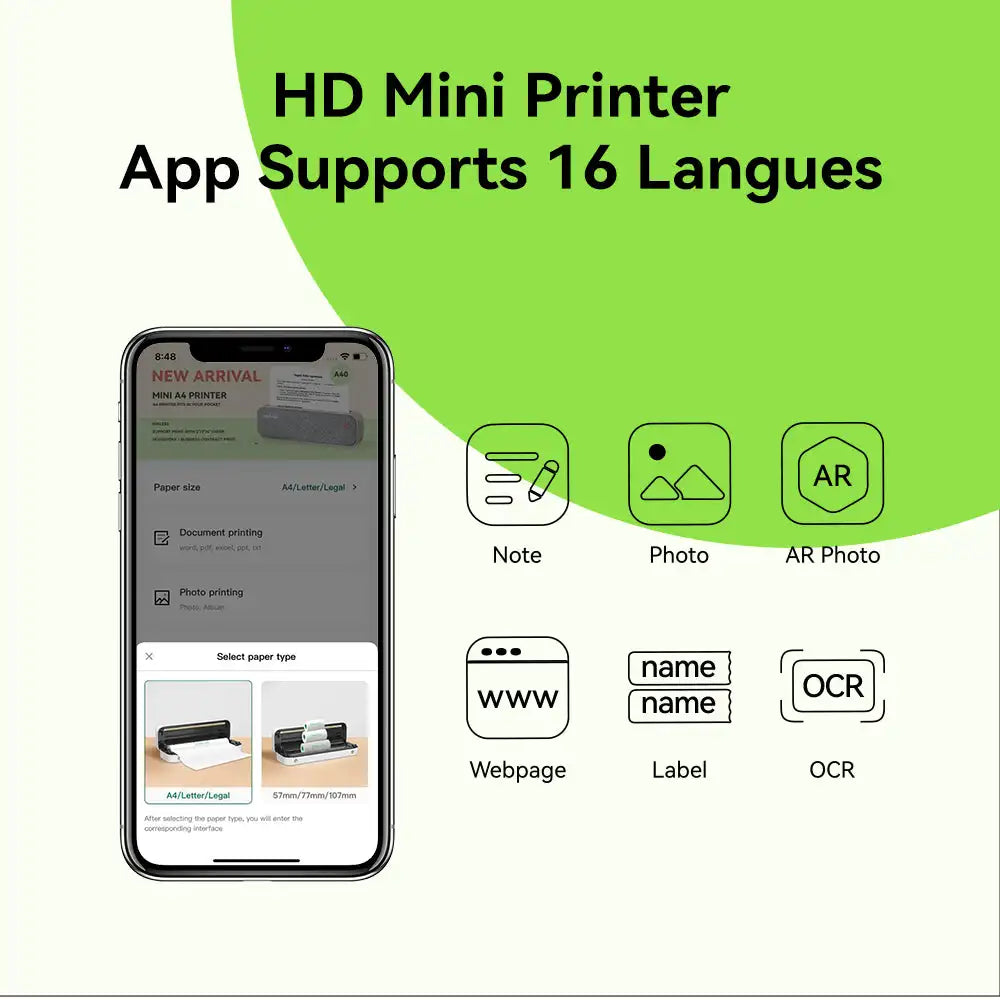 A4 Printer Wireless, No Ink or Toner