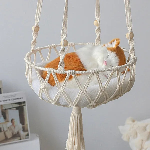 Bohemian Handmade Cat Hammock - 40cm Macrame Cotton Rope Swing