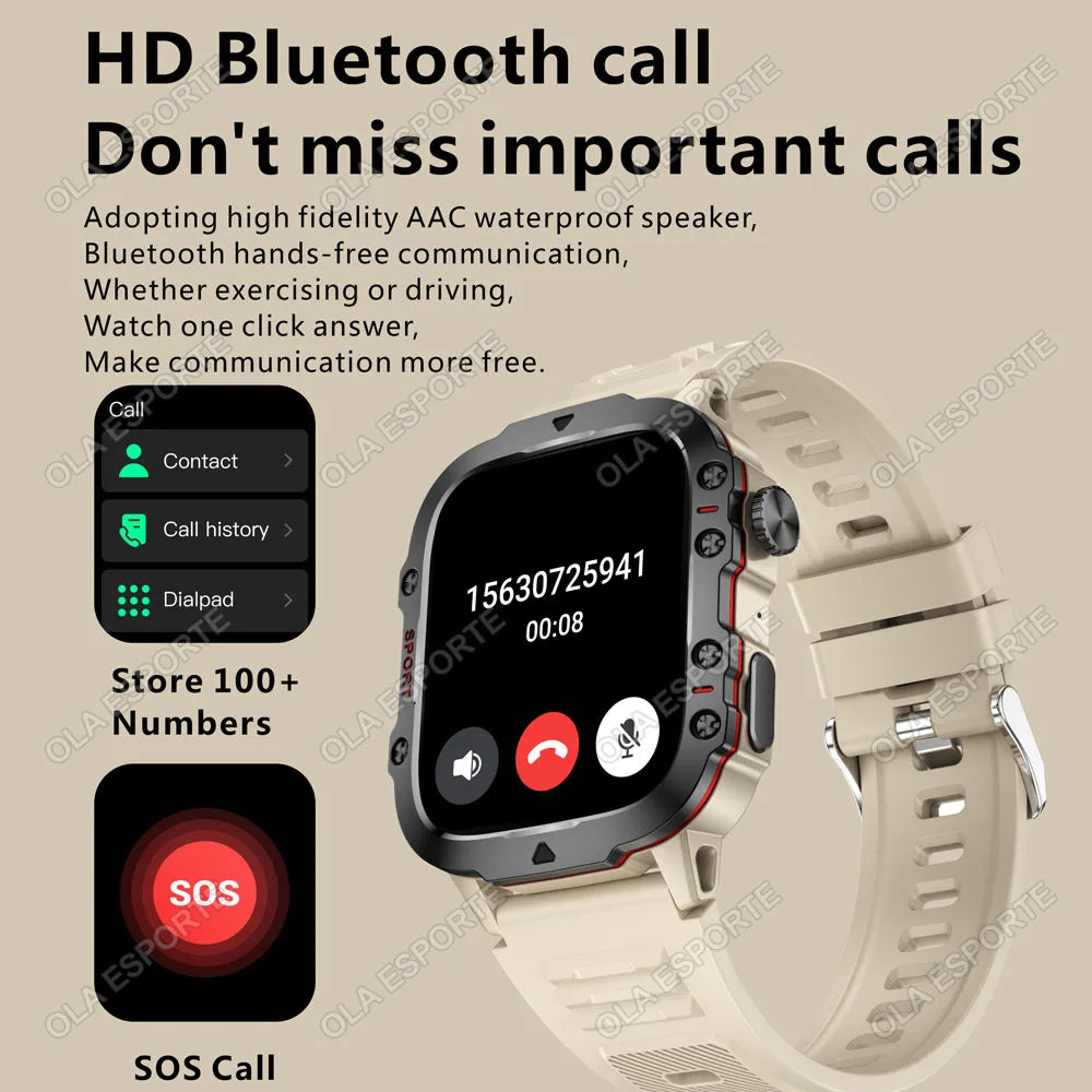 Military Smart Watch Men IP68 5ATM Outdoor Sports Fitness Tracker Health Monitoring 1.81Inch Bluetooth Calls Smartwatch