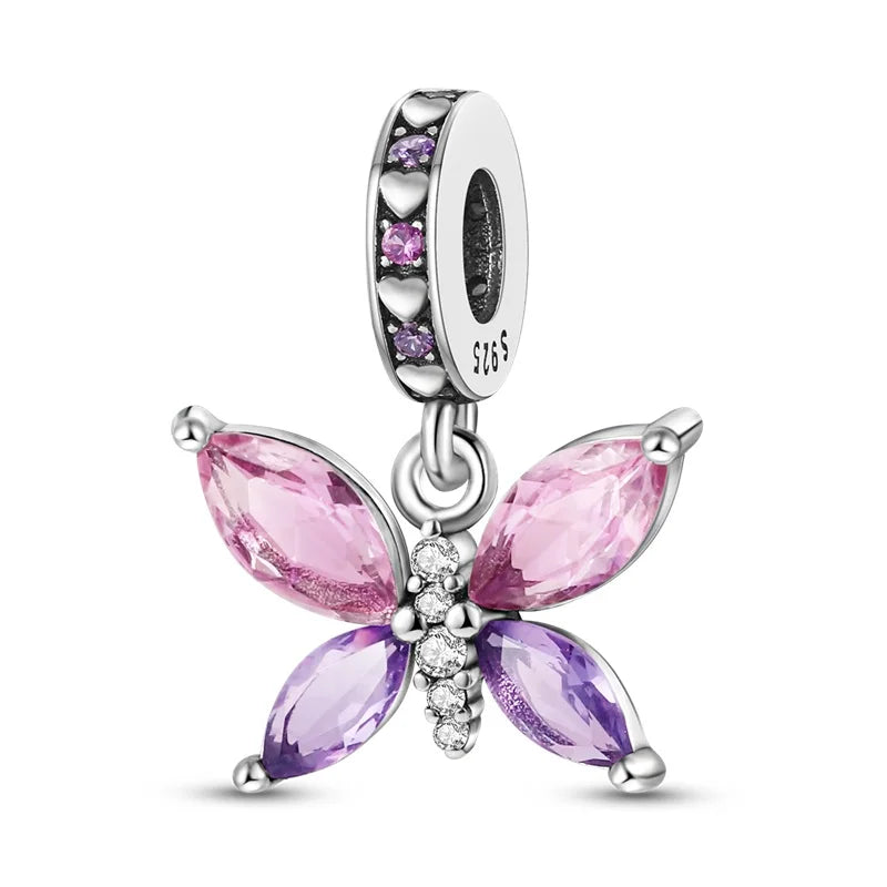 925 Silver Plating Colorful Butterfly Insect Animal Charms Beads Sparkling Zircon Fit Qikaola 925 Original Bracelets DIY Jewelry