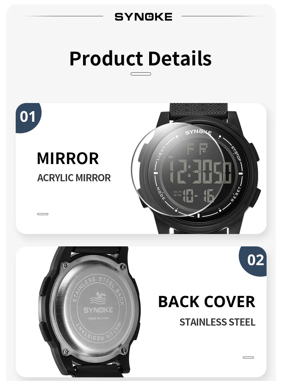 Digital Watch Waterproof with Stopwatch Alarm Ultra-Thin Super Wide-Angle Display Digital Wrist Watches For Men Women