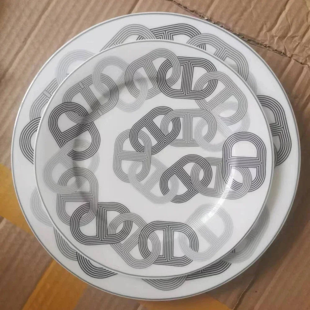 Simple European modern fresh ceramic western food plate, bone china steak decoration tableware runway, cup and plate