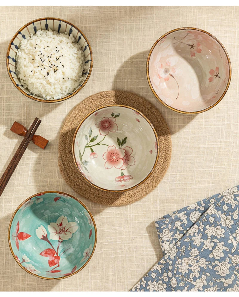 Japanese Style Ceramic Bowl Household Round Tableware Lunch Rice Milk Oats Vegetable Fruit Breakfast Bowls Personal Items
