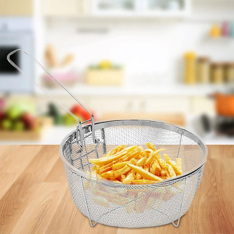 French Fries Basket Stainless Steel Fry Baskets With Handle Deep Fryer Strainer Blanching Basket Deep Fryer Skimmer For Kitche