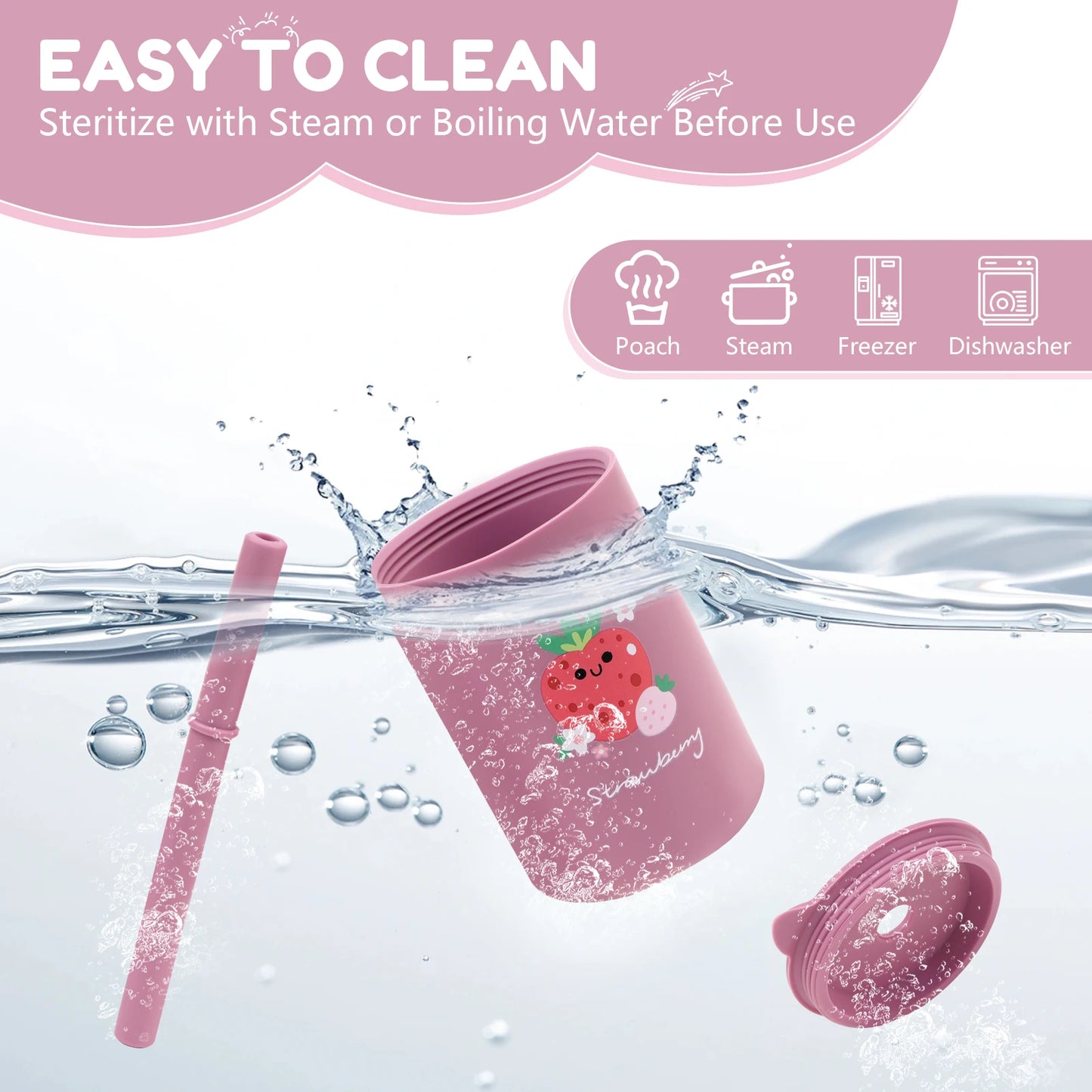 Baby Feeding Drinkware Straw Cup, Baby Learning Feeding Bottles, Anti-Hot Leakproof Silicone Tableware, Toddler Water Bottle