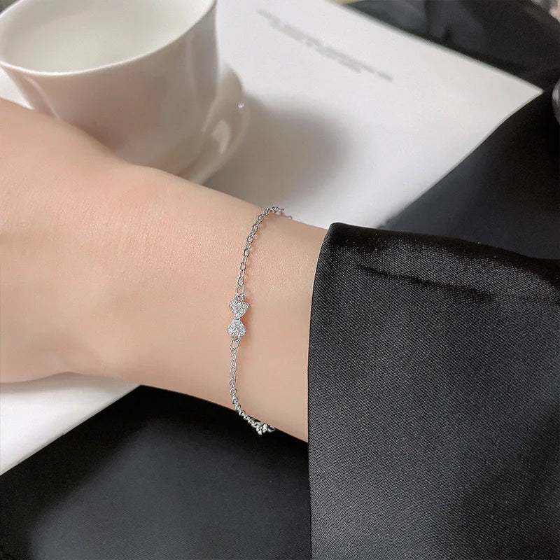 VENTFILLE 925 Silver Diamond-Studded Butterfly Bracelet Women's Fashion Temperament Flower Adjustable Bracelet