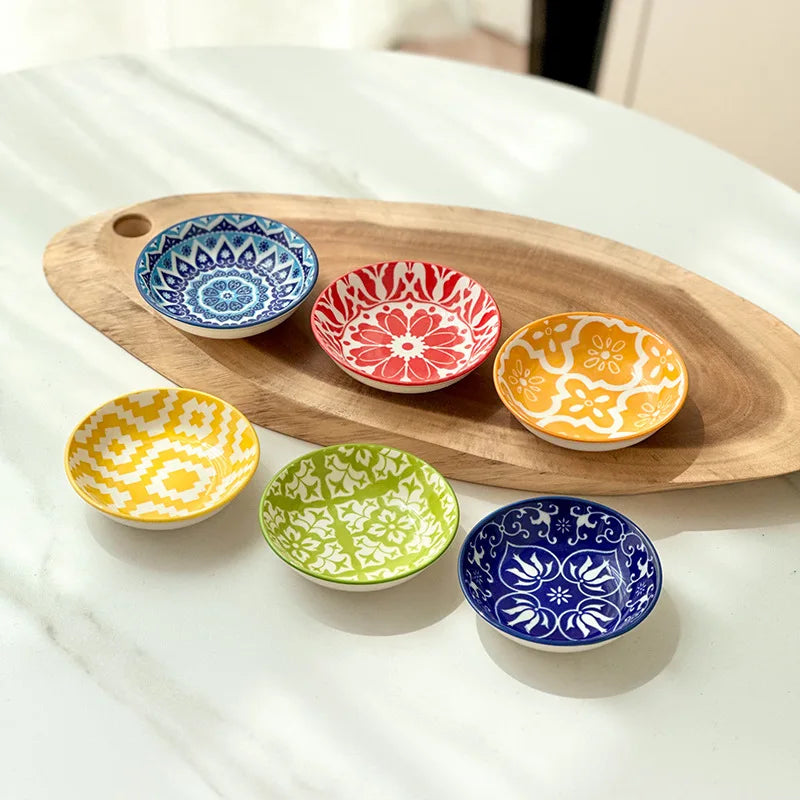 Bohemian Ceramic Sauce Vinegar Dish Plates Seasoning Dish Barbecue Dipped Sashimi Sushi Soy Snack Fruit Dessert Plates Tableware