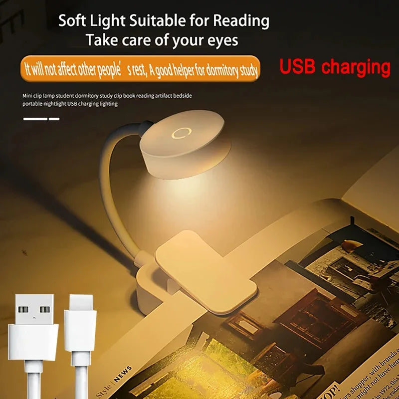 Portable LED Book Lights Eye Protection Night Light Mini 360°Clip-On Desk Reading Battery Lamp